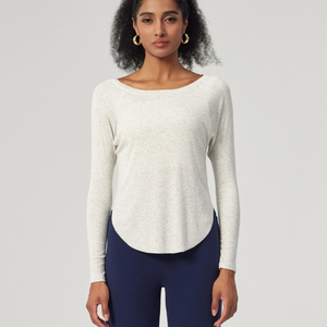 <span class=keywords><strong>T</strong></span>-shirt côtelé à manches longues pour femme, coupe ample, respirant et à séchage rapide, en Spandex/Nylon, idéal pour le yoga et la danse, toutes saisons, transfrontalier - Product Image 3