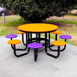 Muebles duraderos resistentes a la intemperie, mesa de picnic redonda con asientos para exteriores, marco de acero de Metal colorido para parques, escuelas, parques infantiles - Product Image 1