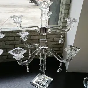 Dexi Wedding Party Table Lighting Luxury Long Handle Glass Candlestick Candle Holder Crystal Candelabra