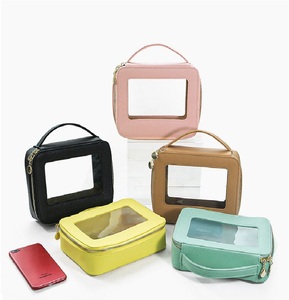 PU Clear Window Makeup Bag Soft Handle Simple <b>Cosmetic</b> <b>Case</b> Zipper Waterproof Beauty for Storage Pouch Travel Large - Product Image 6