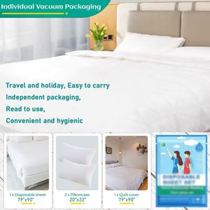 Juego de Sábanas y Fundas de Almohada Desechables Ecológicas 100% Algodón Transpirable y Suave para Cama Doble, Aptas para Todas las Estaciones - Product Image 4