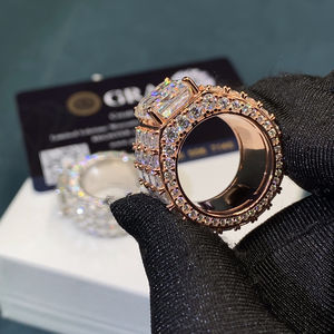 Anelli di Lusso con Moissanite Taglio Smeraldo VVS, Anelli in <span class=keywords><strong>Argento</strong></span> per Uomo, Gioielli in Moissanite <span class=keywords><strong>D</strong></span> VVS, Anello in Moissanite Certificato GRA, Stile Hip Hop - Product Image 2