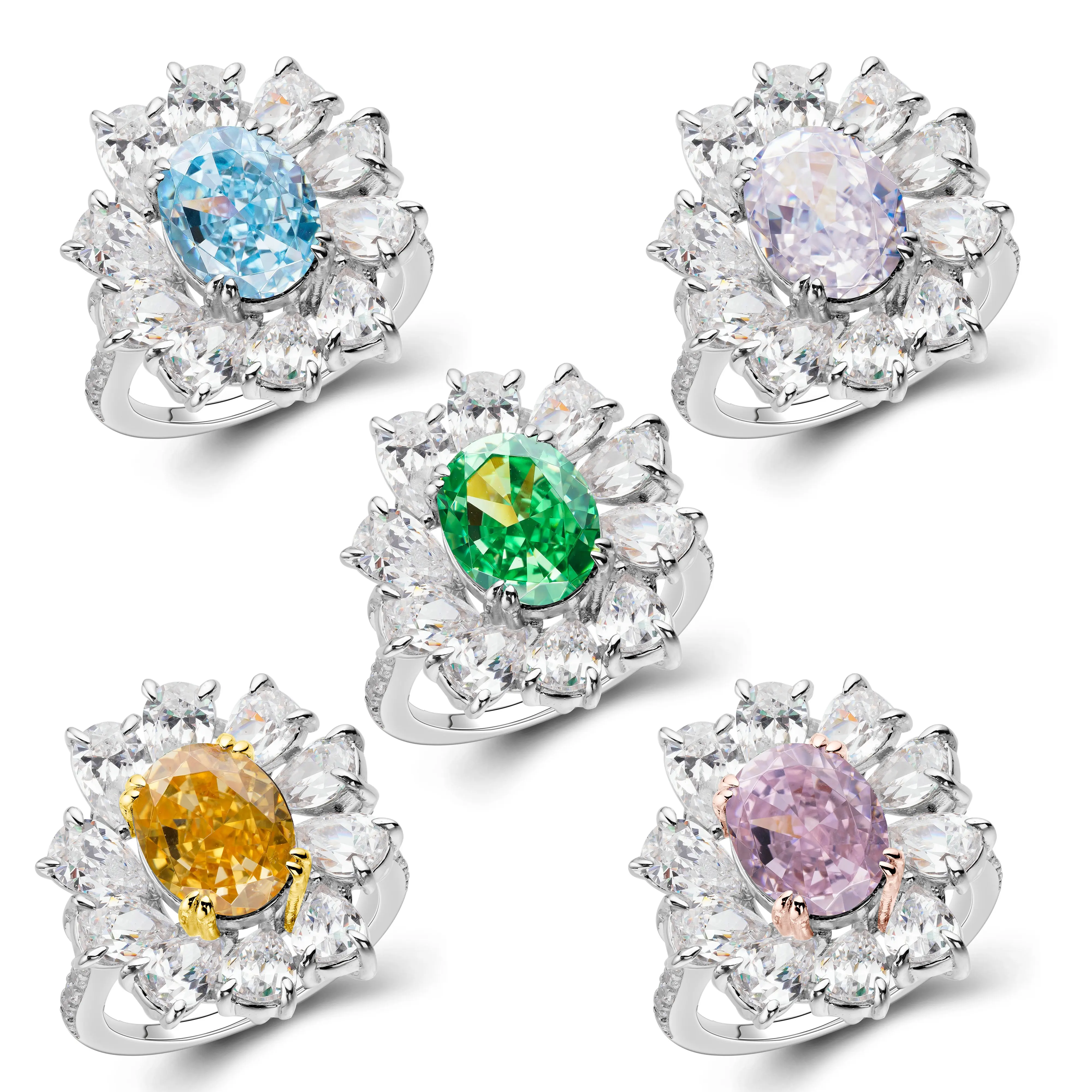 Ice Flower Cut High Carbon Diamond Custom Fashion Women Jewelry placcato oro 18K 925 Sterling silver placcato zircone anello di lusso