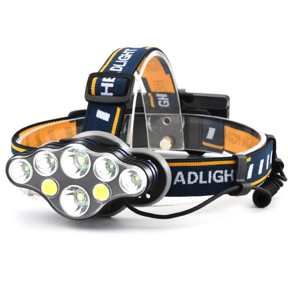 High Lumen Rechargeable Headlamp 8 Modes Flashlight With White Red Lights USB Cable 2 Batteries Waterproof Head Lamp Camping