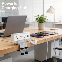 Multiprise à fixation sur bureau certifiée ETL, 3 prises CA, protection contre les surtensions, 2 ports USB-A, 1 port USB-C, câble de 2 m, garantie de 5 ans