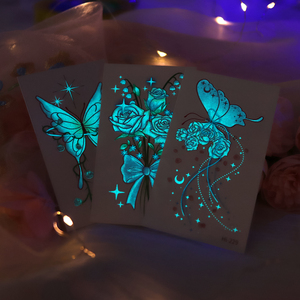 Ultimo 105x60MM adesivi di bellezza del <span class=keywords><strong>tatuaggio</strong></span> incandescente nel buio farfalla fiori luminosi tatuaggi temporanei per donne ragazze - Product Image 4