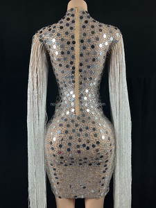 Novance Y2293 migliori marchi di abbigliamento 2022 nuovo arrivo moda Sexy paillettes nappa Costume abito manica lunga Lady Glitter Dress - Product Image 6