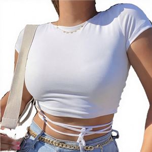 Camisetas de Verano para Mujer de Alta Calidad Personalizables con Pedrería y Bordado de Logotipo, Venta al por Mayor Rápida, Camisetas de Manga Corta - Product Image 3