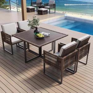 Modernes Outdoor-Ess-Set Wasserdichte Rattan-Möbel-Casual Style Sun screen Dam Tischs tuhl Kombination für Courtyard <span class=keywords><strong>Garden</strong></span> - Product Image 3