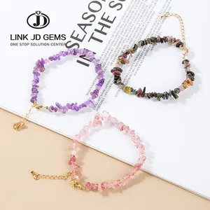 JD Wholesale Natural Stone Chips Crystal Bracelet Women Amethysts Tourmaline Gravel Adjustable Bangles for Gift