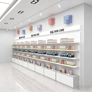 Categorisation des produits de maquillage et de soins de la peau, panneau blanc mat, blocs acryliques colorés, éclairage LED, armoire de présentation étanche pour la vente au détail - Product Image 4