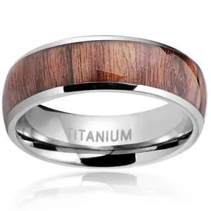Cincin tatahan kayu KOA Resin mode pria, cincin pertunangan Titanium 8mm