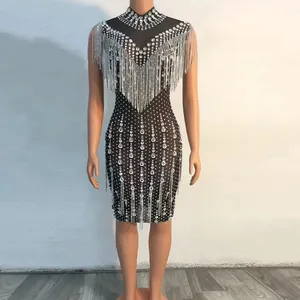 Vestido de noiva clássico elegante para mulheres, vestido com strass e diamantes sem mangas com borla, novidade 80