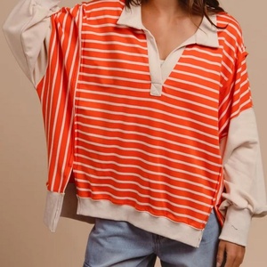 Blusas de Mujer a la Moda con Rayas y Contraste de Color, Cuello en V, Sudadera Holgada con Estampado - Product Image 5