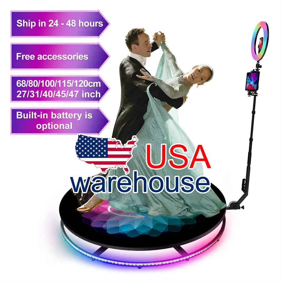 USA Warehouse Automatic 360 Camera Photo Booth With Backdrop Free Custom Logo Video 360 Photobooth Machine With Led Light