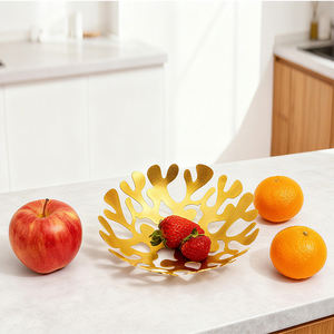 Boîte de rangement pour présentoir de fruits moderne et luxueux pour la maison panier à fleurs dorées et à fruits et légumes bol à fruits décoratif en acier inoxydable - Product Image 4