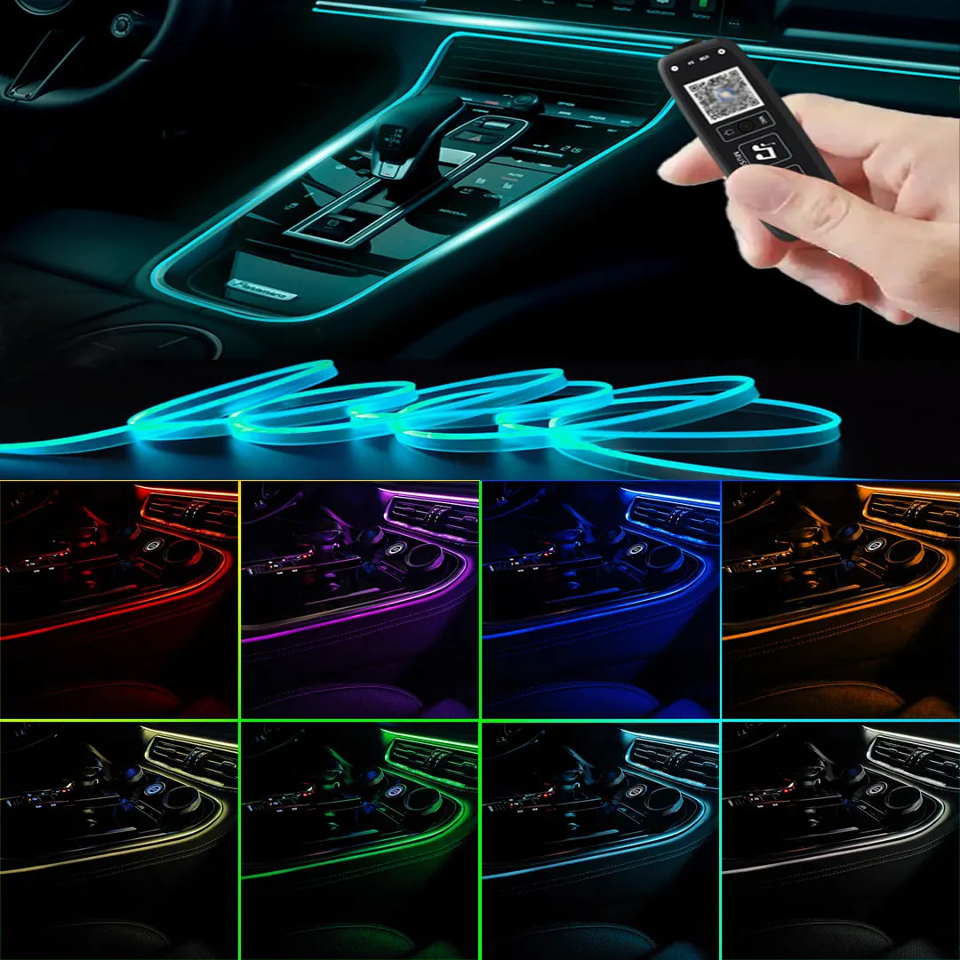 PUERXIN 5M Auto RGB Interior Mood LED Strip Acrylic App Control Aroma Rhythm Neon Atmosphere Lamp Flexible Car Ambient Light Kit