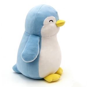 Peluche de Pingüino Sonriente Azul Claro y Blanco Personalizado, Pingüino Arctico de Peluche Regordete y de Pie con Ojos Felices Cerrados - Product Image 1