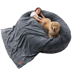 Saco de feijão chinês de boa venda, sofá gigante cinza escuro para cães, cama de cachorro folgada e fofa para cães grandes, ideal para dormir