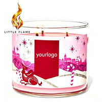 Bougie parfumée de Noël en gros sous marque privée, 3 mèches, pot en verre rouge joyeux, motif renne, parfum d'ambiance pour la maison, en vrac