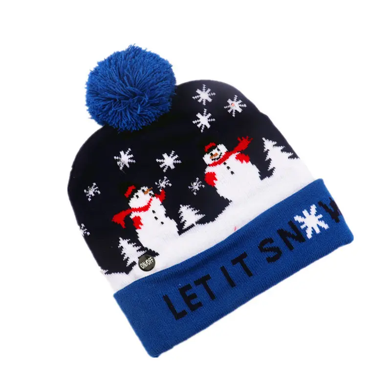 Chapeau de Noël lumineux LED Bonnet de Noël Bonnet tricoté unisexe Chapeau de vacances pour la fête de Noël