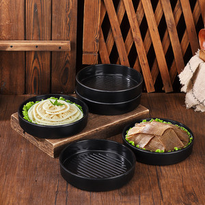 Mountain-style barbecue restaurant self-service hot pot barbecue <b>plate</b>, <b>melamine</b> creative stackable round <b>plate</b>, meat hot pot - Product Image 1