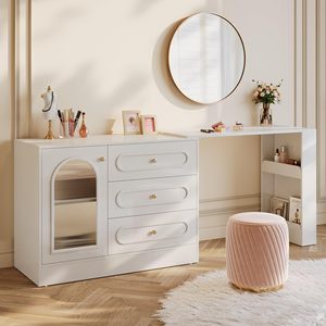 Tribesigns Grande coiffeuse d'angle blanche, <span class=keywords><strong>commode</strong></span> triple, bureau extensible avec meuble réversible - Product Image 1