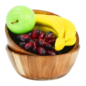 Extra Large Luxury Two Colors Waterproof Acacia Wooden Salad Serving Bowl For Fruits And Salad