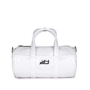 Bolso de lona redondo mini más vendido en blanco brillante con asa abatible y correa cruzada extraíble - Product Image 2