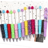 Stylo bille complet en gros, en résine mignonne avec paillettes, fournitures en vrac, perles à enfilser, perles en argile, strass à enrouler pour la création