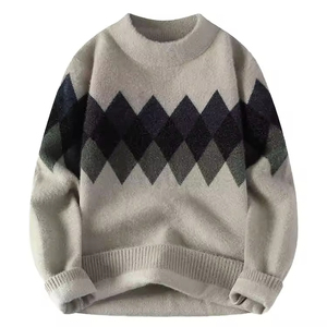 Nieuwe collectie wollen gebreide trui fleece ronde hals gevoerd verdikt ondergoed truien winter veelzijdige trui kleding heren - Product Image 4