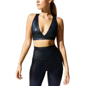OEM环保女士运动胸罩和打底裤闪亮2件健身服健身服女式瑜伽套装