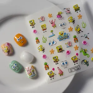 Phim hoạt hình dễ thương SpongeBob Squarepants 5D Nail Art Decal sticker cho móng tay móng tay