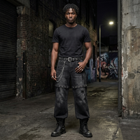 Jeans en denim noir délavé personnalisés avec patch en cuir et broderie en strass pour la vente en gros B2B
