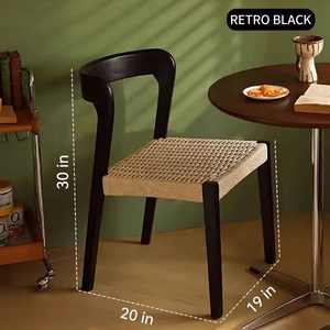 Silla de Comedor de Madera Maciza Estilo Mediados de Siglo con Respaldo Curvo y Asiento Tejido Natural para Comedor, Sala de Estar y Apartamento - Product Image 5