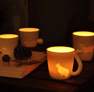 Fashion design animal shape home decorative candle holders ceramic cat horse deer rabbit squirrel candle jars