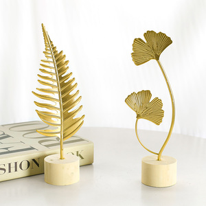 Décoration moderne en métal et bois en forme de feuille de Ginkgo - Décoration de luxe pour la <span class=keywords><strong>maison</strong></span> et le <span class=keywords><strong>bureau</strong></span>, pour le salon, le meuble à vin, artisanat fait main - Product Image 2