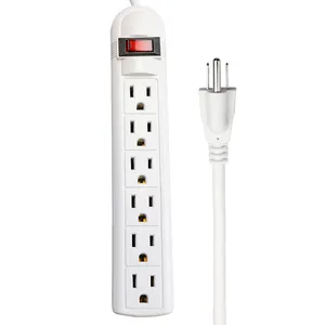 Wall mountable 3 cables 10 ft white universal 6 outlets vertical power strip