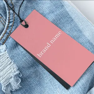 Wholesale cheap custom color size brand name design printing hangtag clothing swing hangtag with string