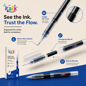 Stylo roller <span class=keywords><strong>à</strong></span> encre liquide directe KAIX <span class=keywords><strong>grande</strong></span> capacité avec logo personnalisé, pointe aiguille 0,5 mm, encre noire, pour notes en classe - Product Image 3