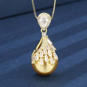 Juego de Joyería de Alta Gama Ecológico con Borlas Chapadas en Oro y Cobre, Collar y Aretes con Perlas Doradas de 16-14MM para Mujer - Product Image 5