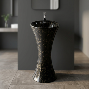 Lavabo design moderne sur pied pour maison et hôtel, noir gris gaufré - Product Image 6