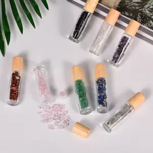 Pedras Preciosas Naturais 10ML Garrafas De Rolo De Óleo Essencial Chip De Vidro Claro Garrafas De Perfume De Cristal Bolas De Rolo & Cristal De Cura