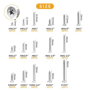 304 Stainless Steel Phillips Head Self Tapping Screw Set 450pcs Boxed Imperial Size Metal <b>Fasteners</b> - Product Image 3