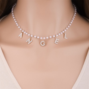 Custom <b>Name</b> Necklaces Gold Plated Pearl <b>Chain</b> DIY Zircon Letter Initial <b>Name</b> Pendant Necklace - Product Image 2