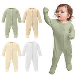 新生児用長袖ロンパース オーガニックコットン インターロック ベビー服 ベビーロンパース (卸売) - Product Image 1