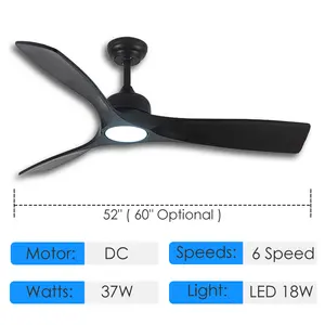 Factory 52" Commercial 3 Wood Blades BLDC DC Motor Ceiling Fan Light With Remote