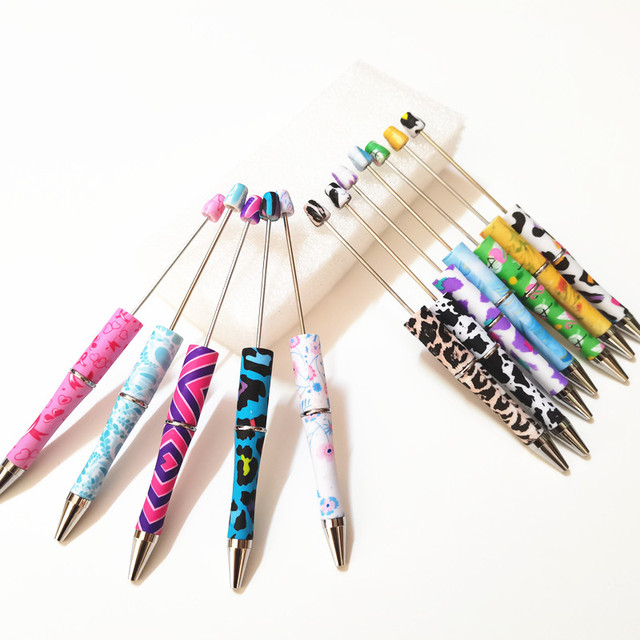 Printed DIY School Charm Beaded Pen Kawaii Novelty Decorative Gift Ballpoint Pen Personalized Beadable Ballpen