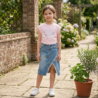 Dernière Tendance Mode Prêt à Expédier Vêtements Enfants T-shirt Haut Jean Jupe Deux Pièces Ensemble Vêtements Filles Tout-petits Vente en Gros