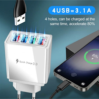 Chargeur mural 4 ports USB tendance pour iPad, appareils Android Type C, multicolore, charge rapide 5V/2.4A, optimale pour téléphone portable